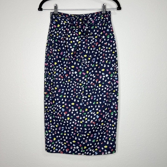 J. Crew Navy Blue Colorful Tulip Skirt in Ratti Happy Cat Print Polka Dot Sz 00 - Picture 12 of 16